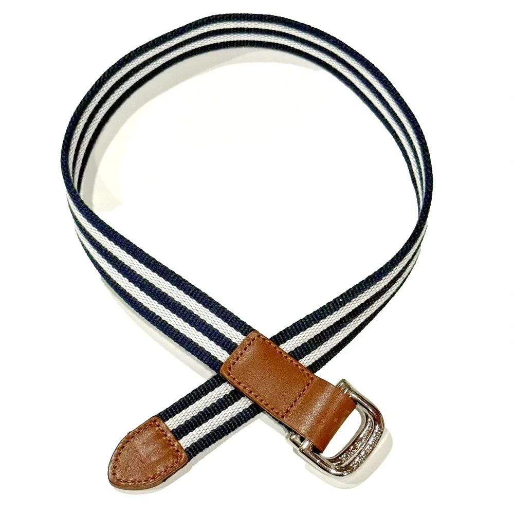 Janie & Jack Leather Canvas Belt Boys 2T 3T Blue Brown Easter Preppy Stripe